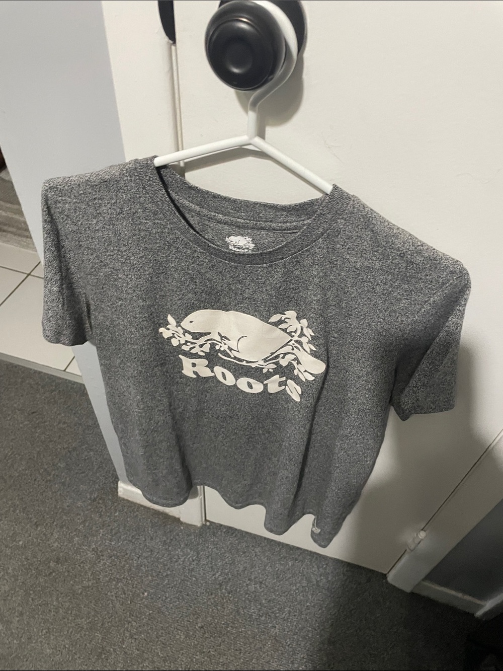 Roots Gray Heather Tee with White Beaver Logo